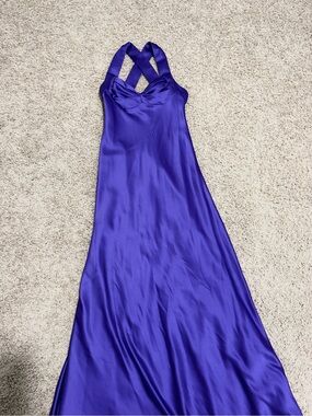 Satin Crisscross Halter Maxi Dress in Royal Purple